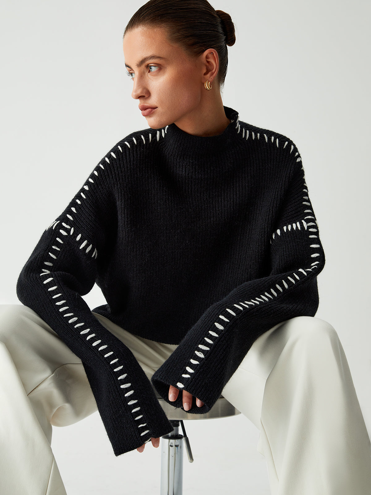 Oversized Trui Dames | Gebreide Trui met Opstaande Kraag - Valentina Romano