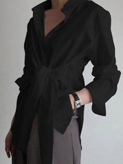 Dames lange blouse met knoopsluiting en strikdetail - Isabella Belluci