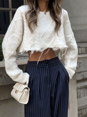 Hedy | Gestreepte Wide-Leg Damesbroek met Hoge Taille - Elegant, Kantoorklaar en Comfortabel - Marine
