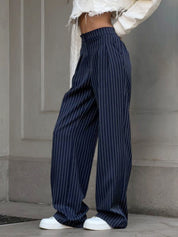 Hedy | Gestreepte Wide-Leg Damesbroek met Hoge Taille - Elegant, Kantoorklaar en Comfortabel - Marine