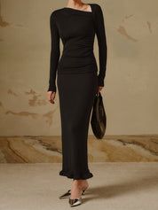 Geribde Top Dames met Asymmetrische Hals en Lange Mouwen | Valentina Romano