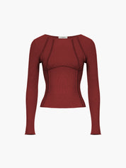 Dames Longsleeve Geribd Top Pijpnaad Detail Aansluitend - Zwart / Wit / Navy - Maelen