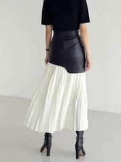 Lange Rok Dames Maxi met Plissé en Imitatieleer Patchwork | Giulia Bellamore