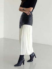 Lange Rok Dames Maxi met Plissé en Imitatieleer Patchwork | Giulia Bellamore