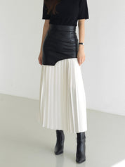 Lange Rok Dames Maxi met Plissé en Imitatieleer Patchwork | Giulia Bellamore