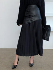 Lange Rok Dames Maxi met Plissé en Imitatieleer Patchwork | Giulia Bellamore
