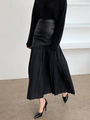 Lange Rok Dames Maxi met Plissé en Imitatieleer Patchwork | Giulia Bellamore