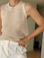 Dames Gebreide Mouwloze Top Ajour Detail Effen - Abrikoos / Zwart / Bordeaux - Maelen