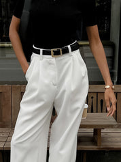 Dames Wide Leg Pantalon Hoge Taille Geweven Stof - Zwart / Wit / Khaki - Maelen