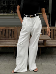 Dames Wide Leg Pantalon Hoge Taille Geweven Stof - Zwart / Wit / Khaki - Maelen