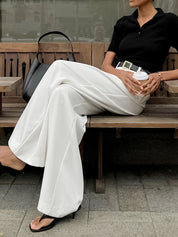 Dames Wide Leg Pantalon Hoge Taille Geweven Stof - Zwart / Wit / Khaki - Maelen