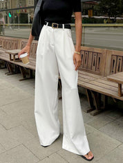 Dames Wide Leg Pantalon Hoge Taille Geweven Stof - Zwart / Wit / Khaki - Maelen