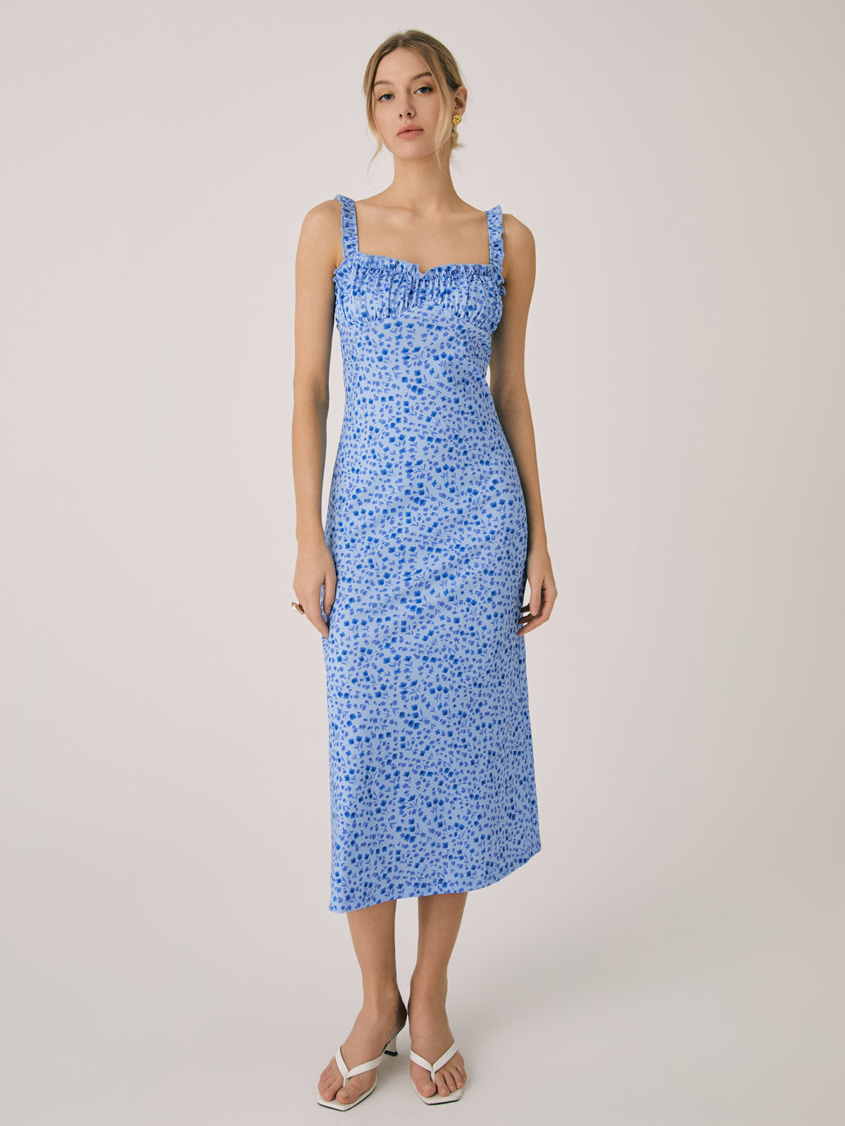 Bloemen midi bohemian jurk met split en open hals - Valentina Fiora