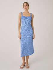 Bloemen midi bohemian jurk met split en open hals - Valentina Fiora