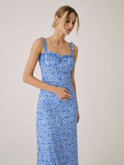 Bloemen midi bohemian jurk met split en open hals - Valentina Fiora