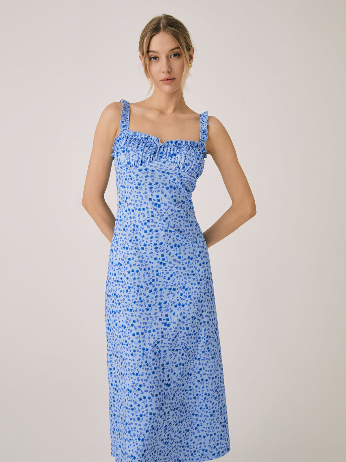 Bloemen midi bohemian jurk met split en open hals - Valentina Fiora