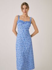 Bloemen midi bohemian jurk met split en open hals - Valentina Fiora