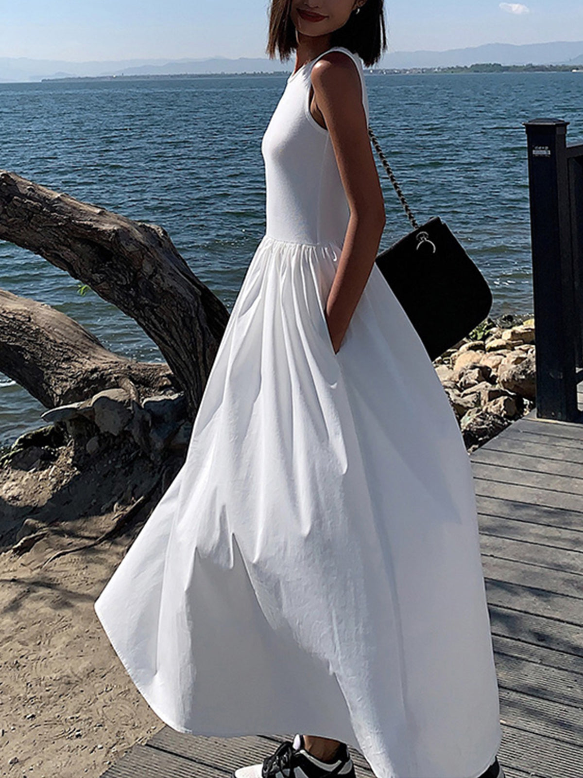 Lange Jurk Dames | Maxi Jurk met Ronde Hals en Stretch - Valentina Romano