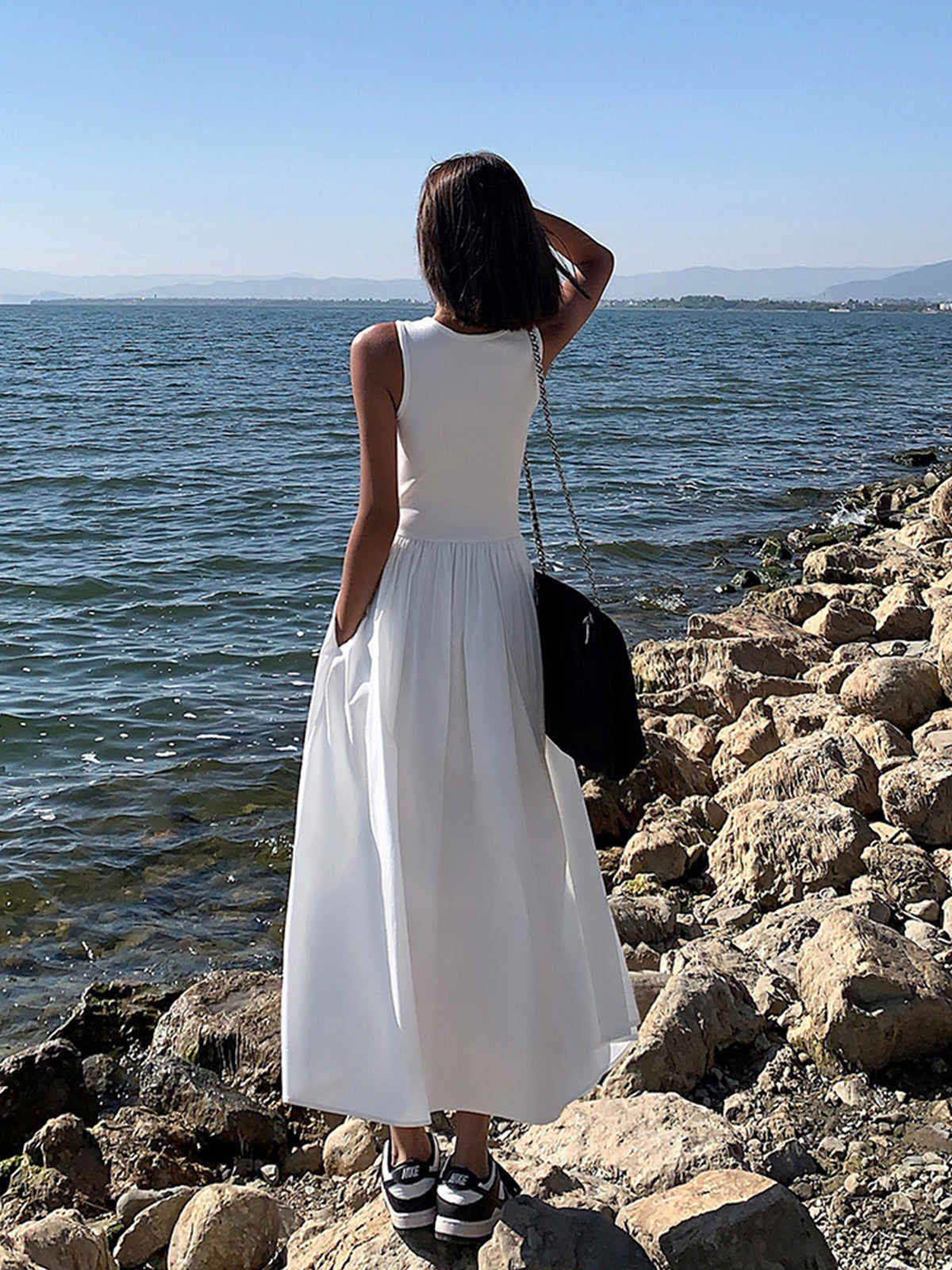 Lange Jurk Dames | Maxi Jurk met Ronde Hals en Stretch - Valentina Romano