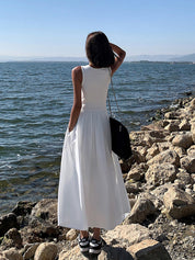 Lange Jurk Dames | Maxi Jurk met Ronde Hals en Stretch - Valentina Romano
