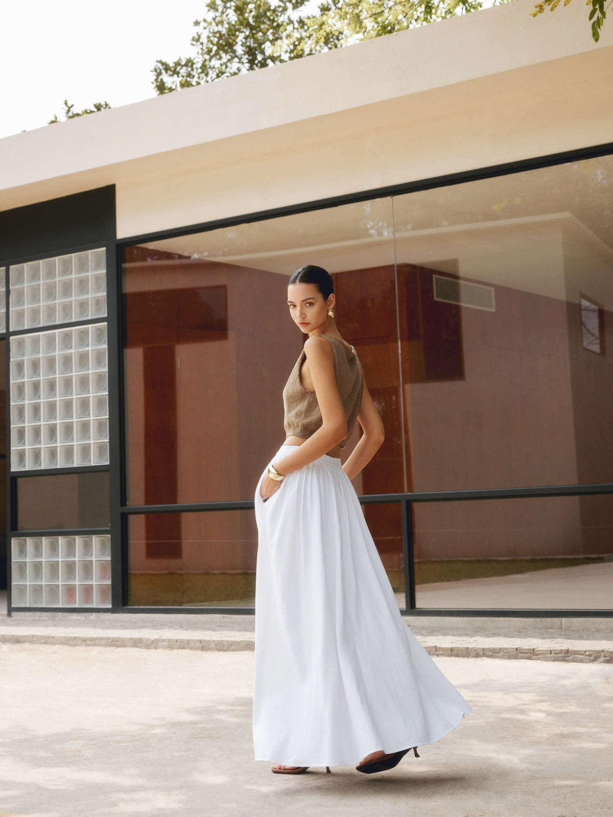 Dames linnen maxi rok met plooien en hoge taille - Giulia Bellamore