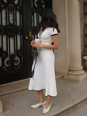 Witte Gebreide Rok Set Dames met Contrast Bies - Alessandra Fiora