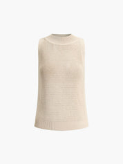 Dames Gebreide Mouwloze Top Ajour Detail Effen - Abrikoos / Zwart / Bordeaux - Maelen