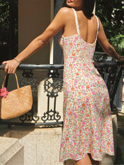 Bloemen Midi Jurk Dames met V-Hals en Smalle Bandjes - Giulia Bellamore