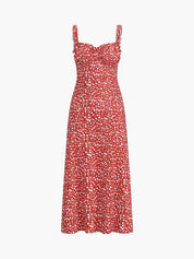 Bloemen midi bohemian jurk met split en open hals - Valentina Fiora