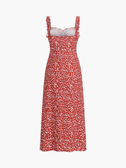 Bloemen midi bohemian jurk met split en open hals - Valentina Fiora