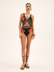 Badpak Dames met Cut-Out en Vogel Print - Alessandra Moretti