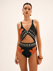 Badpak Dames met Cut-Out en Vogel Print - Alessandra Moretti