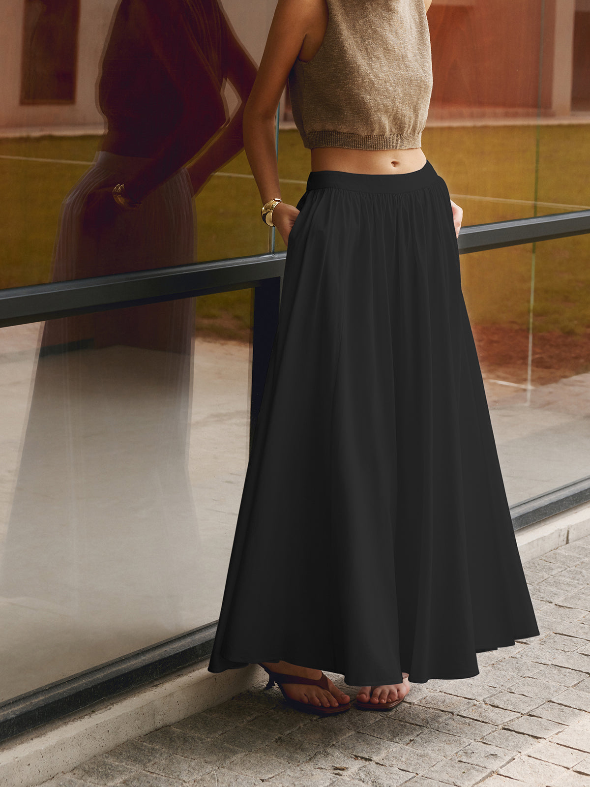 Dames linnen maxi rok met plooien en hoge taille - Giulia Bellamore