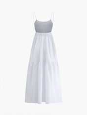 Dames Maxi Jurk Rugdecolleté Effen Geweven Stof - Zwart / Wit / Rood - Maelen