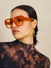 Oversized Zonnebril Dames met Dik Oranje Montuur en UV400 - Oranje - Maelen