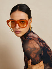 Oversized Zonnebril Dames met Dik Oranje Montuur en UV400 - Oranje - Maelen