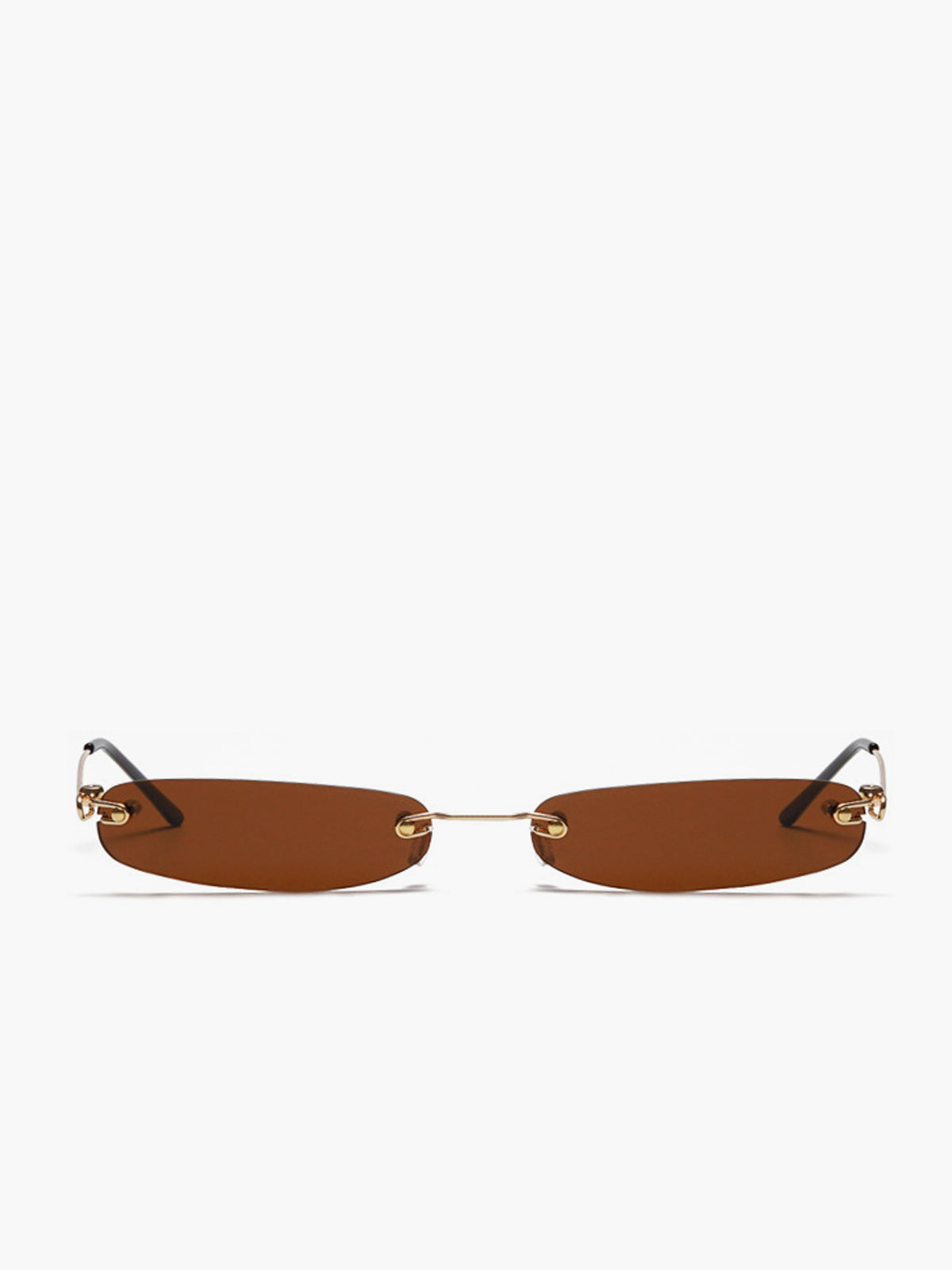 Smalle Randloze Zonnebril Dames met Goudkleurig Frame en UV400 - Bruin - Maelen