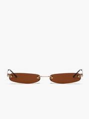 Smalle Randloze Zonnebril Dames met Goudkleurig Frame en UV400 - Bruin - Maelen