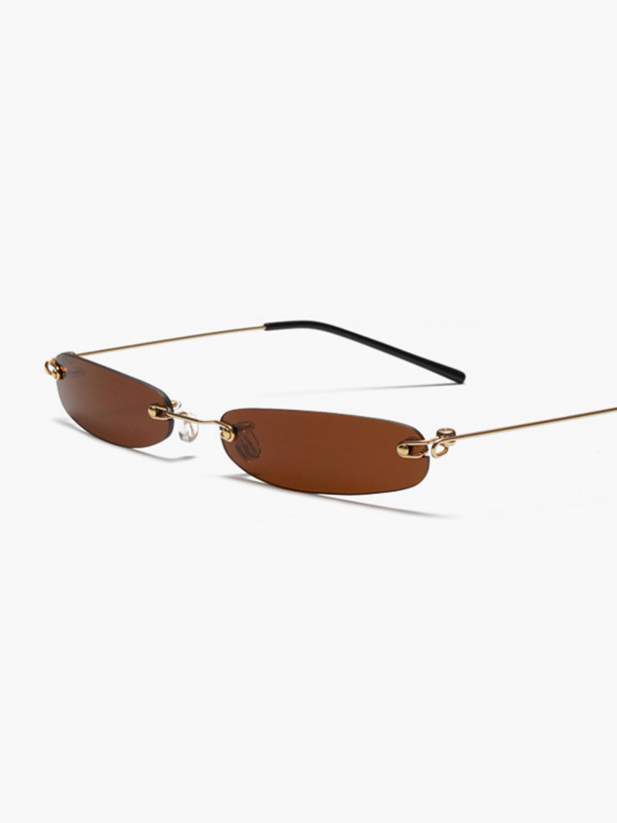 Smalle Randloze Zonnebril Dames met Goudkleurig Frame en UV400 - Bruin - Maelen