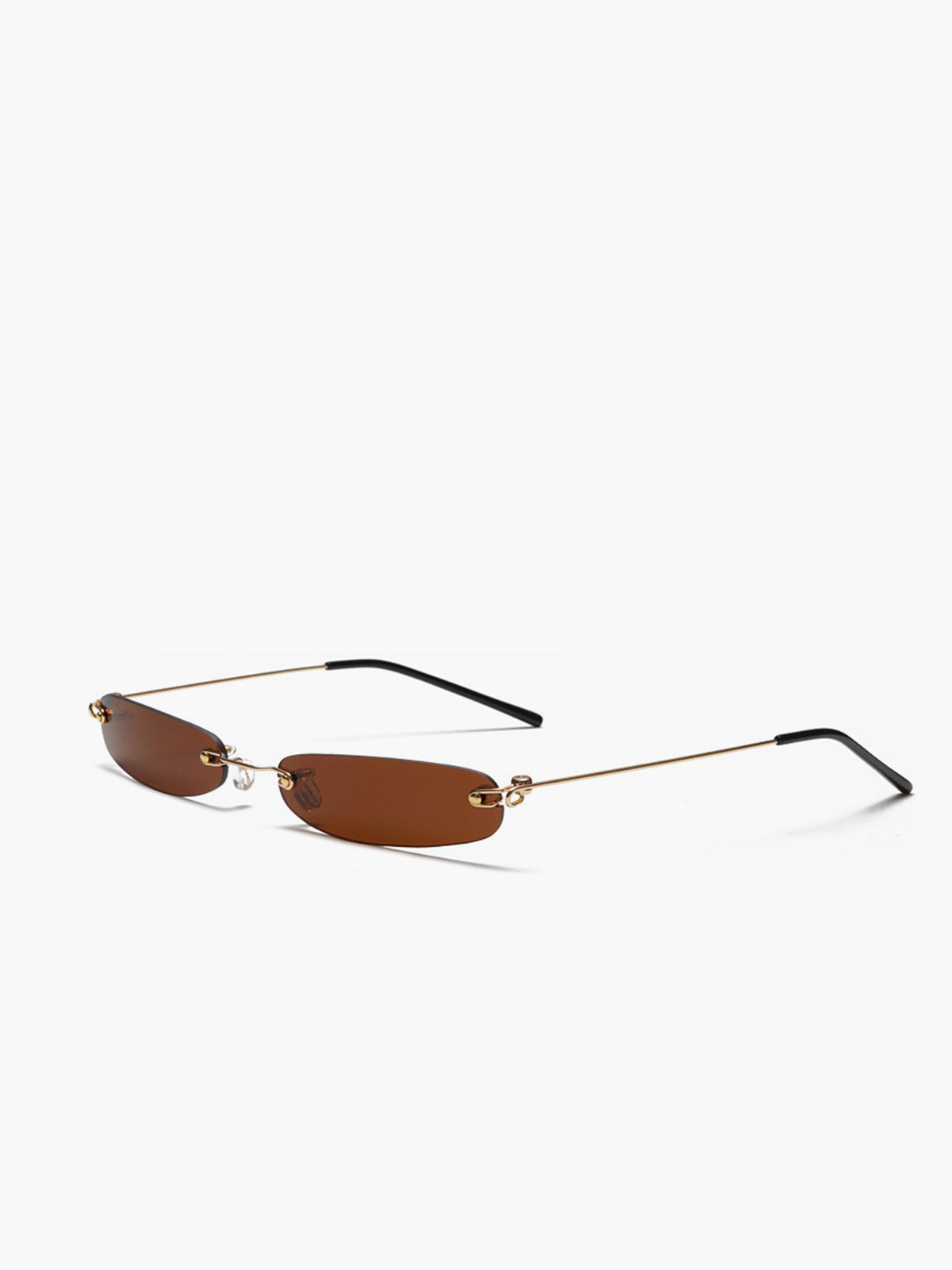 Bruine Retro Rimloze Zonnebril met Rechthoekige Lenzen en Goudkleurig Metalen Frame, Dames - Maelen