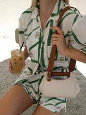 Dames linnen set met blouse en korte broek met print - Valentina Romano