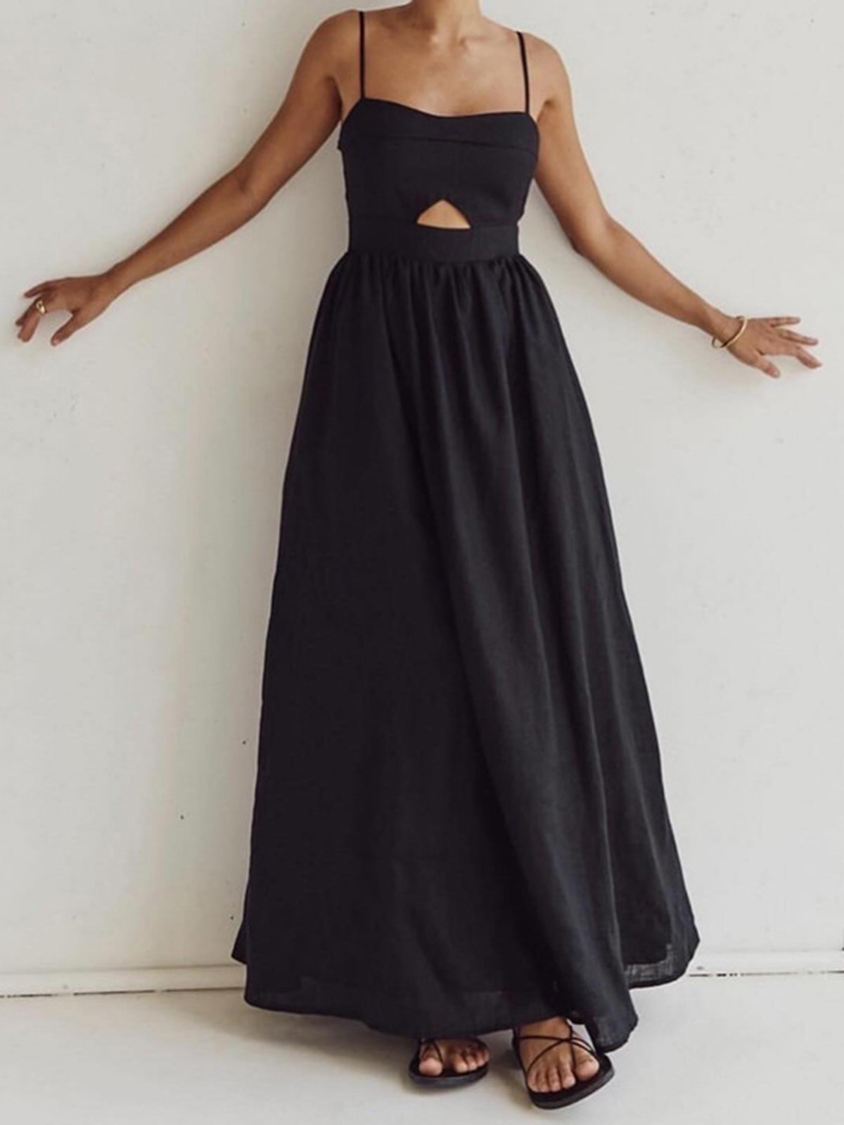 Dames katoenen maxi jurk met cut-out en hartvormige hals - Alessia Bellamore