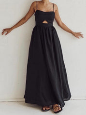 Dames katoenen maxi jurk met cut-out en hartvormige hals - Alessia Bellamore