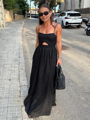 Dames katoenen maxi jurk met cut-out en hartvormige hals - Alessia Bellamore