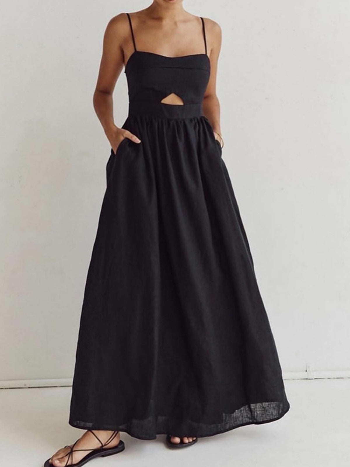 Dames katoenen maxi jurk met cut-out en hartvormige hals - Alessia Bellamore