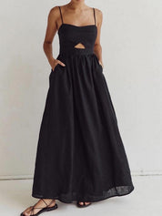 Dames katoenen maxi jurk met cut-out en hartvormige hals - Alessia Bellamore
