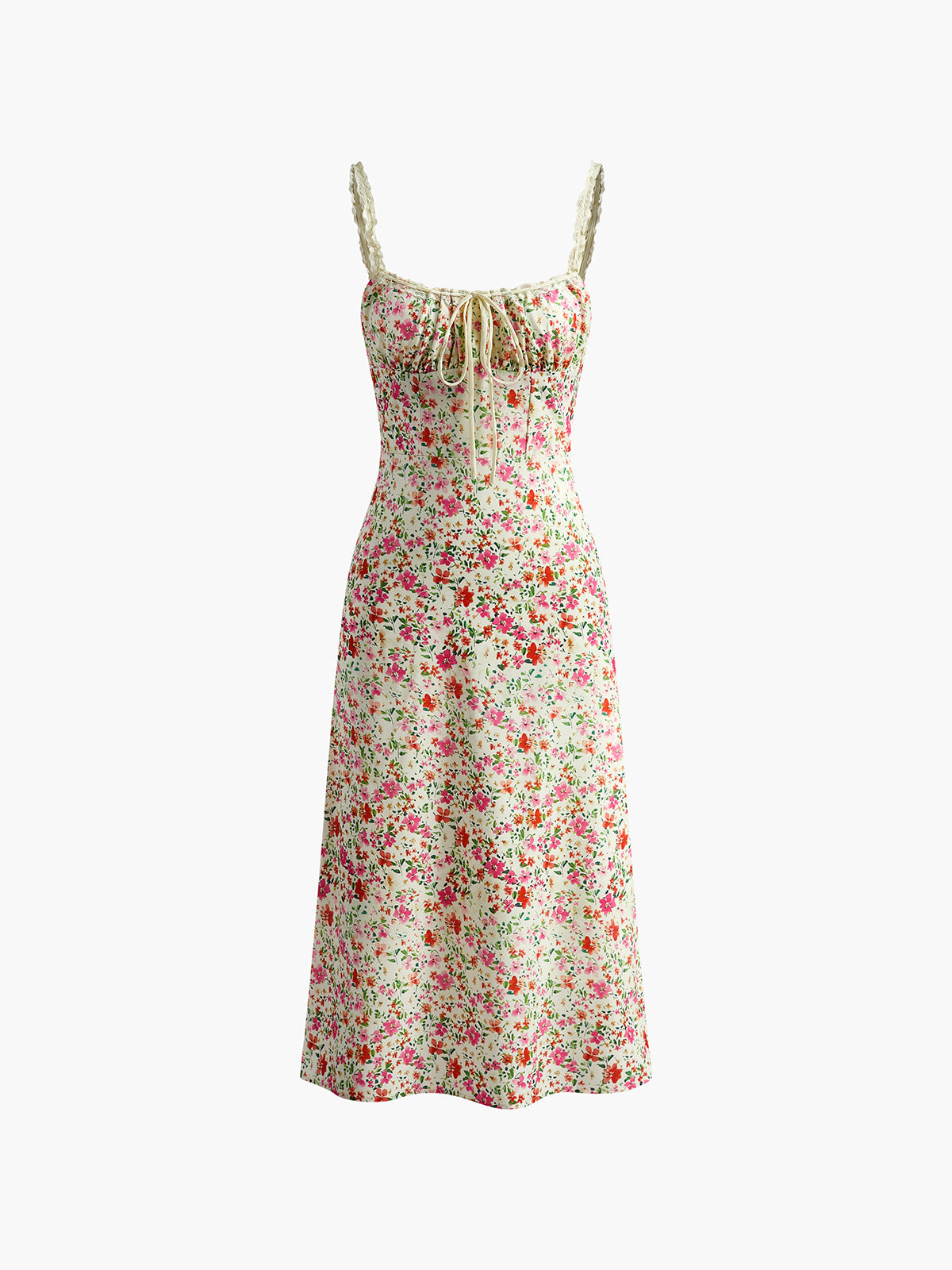 Bloemen Midi Jurk Dames met V-Hals en Smalle Bandjes - Giulia Bellamore