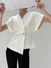 Blouse Dames | Trendy V-Hals Blouse met Knopen en Korte Mouwen - Giulia Bellamore