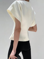 Blouse Dames | Trendy V-Hals Blouse met Knopen en Korte Mouwen - Giulia Bellamore
