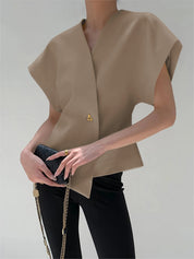 Blouse Dames | Trendy V-Hals Blouse met Knopen en Korte Mouwen - Giulia Bellamore